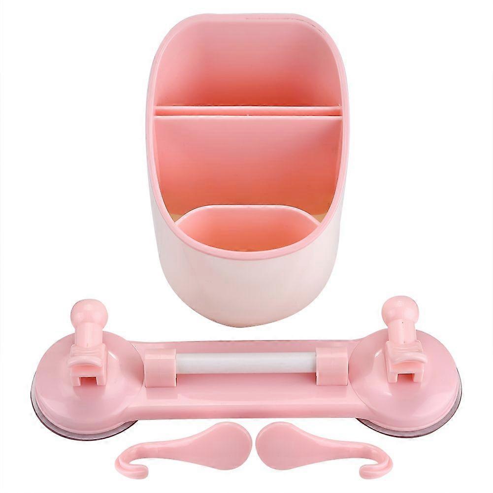 Toothbrush Holder Wall Mounted Multifunctional Bathroom Storage Gadget with Suction Hooks