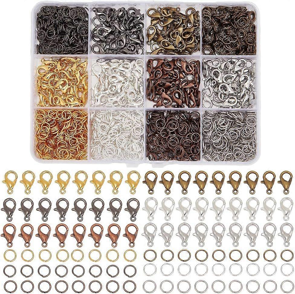1380 Pcs Lobster Clasps with Jump Rings 12 Colors Iron Open Jump Ring Alloy Lobster Claw Clasps Lobster Clip Jewelry Connectors Finding Set for Keycha