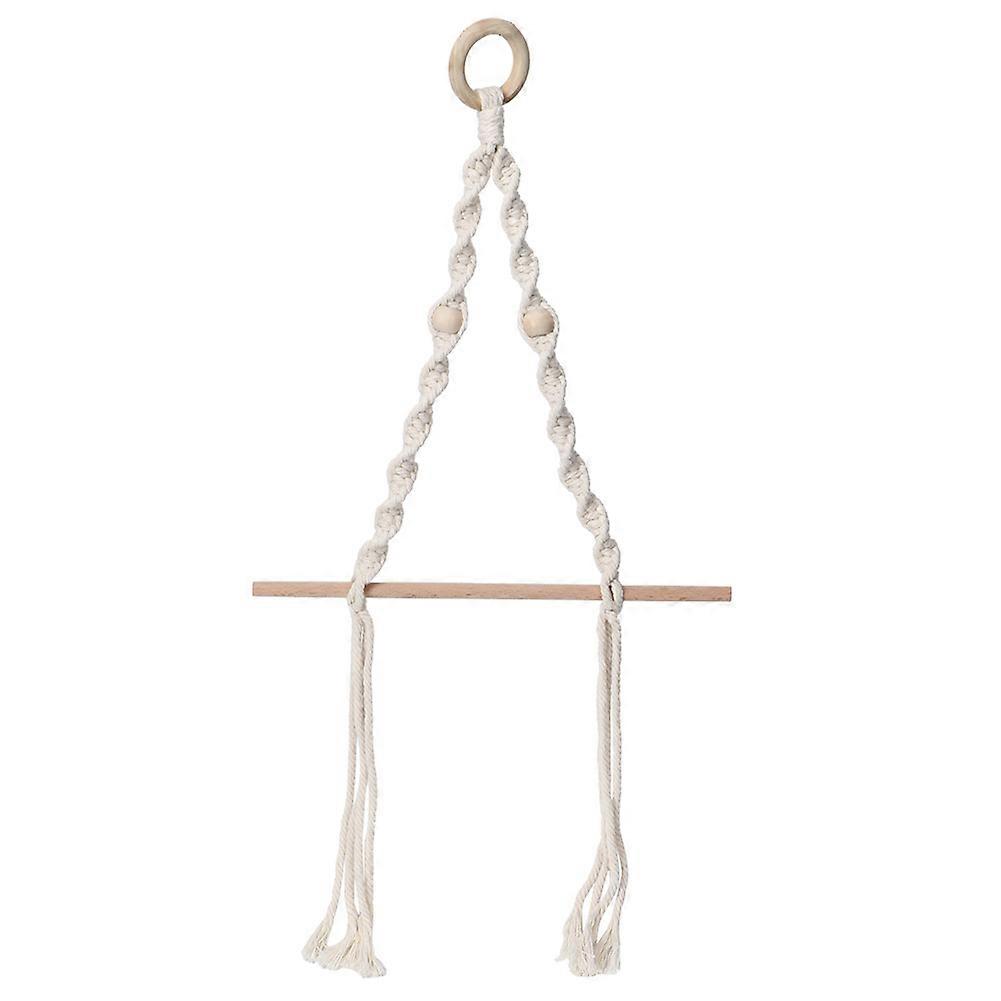 Boho Wooden Shelves for Rustic Home Decoration, Handmade Cotton Rope Floating Plant Shelf for Space-Saving Design and Simple Installation, Macrame