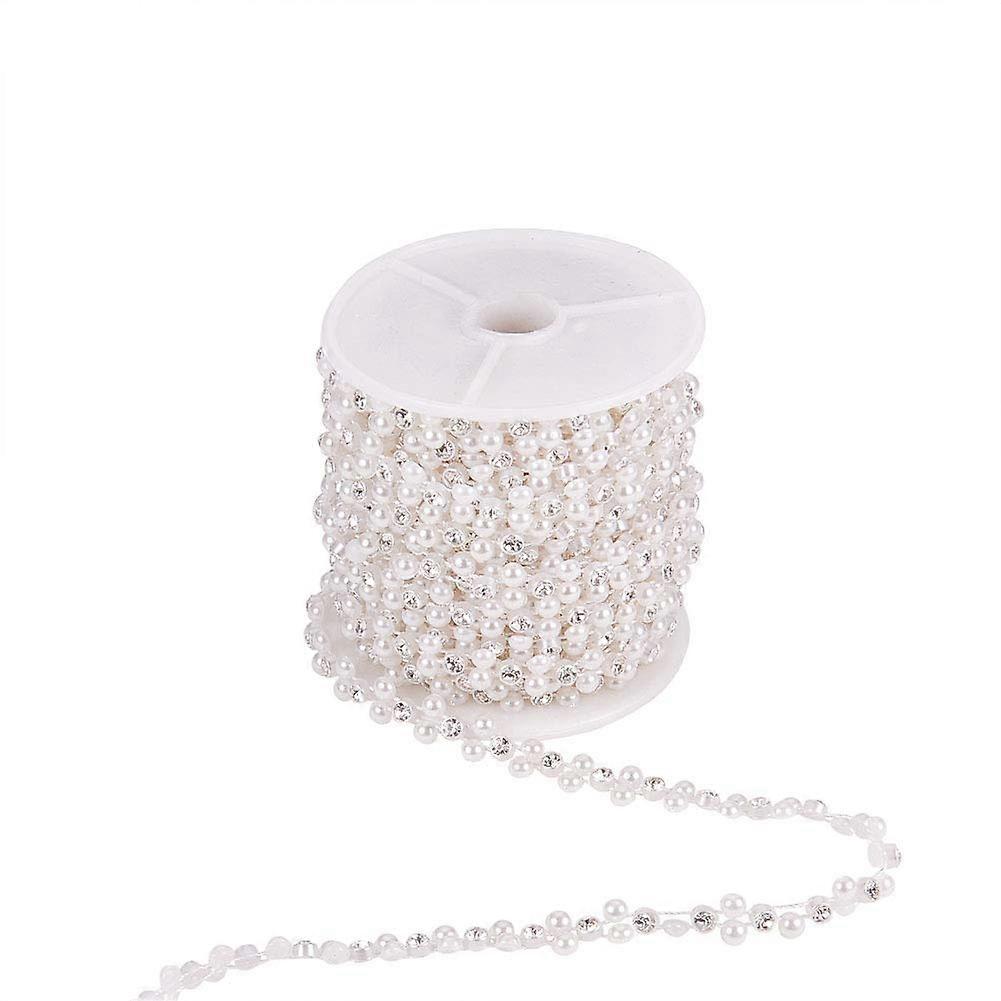 10 Rolls Chain Bead String in ABS Imitation Pearl and Rhinestone for Wedding Party Decoration, 6mm Size, Elegant Design