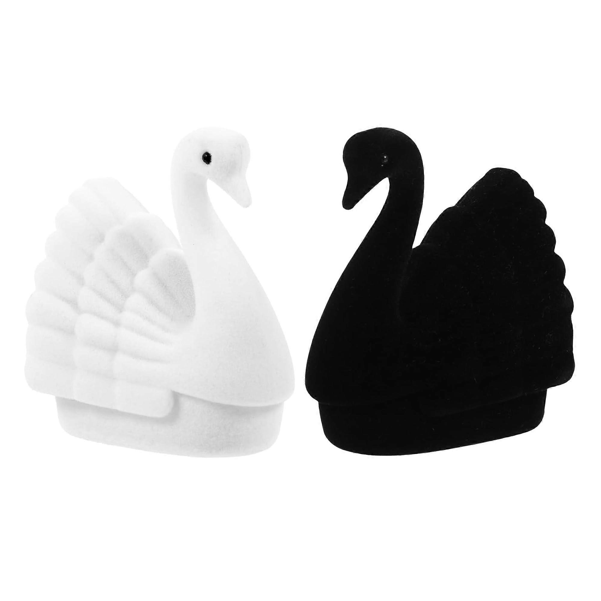 Swan-Shaped Jewelry Boxes - 2-Pack Ring and Earring Storage Cases in Elegant White Resin for Organized Display and Protection