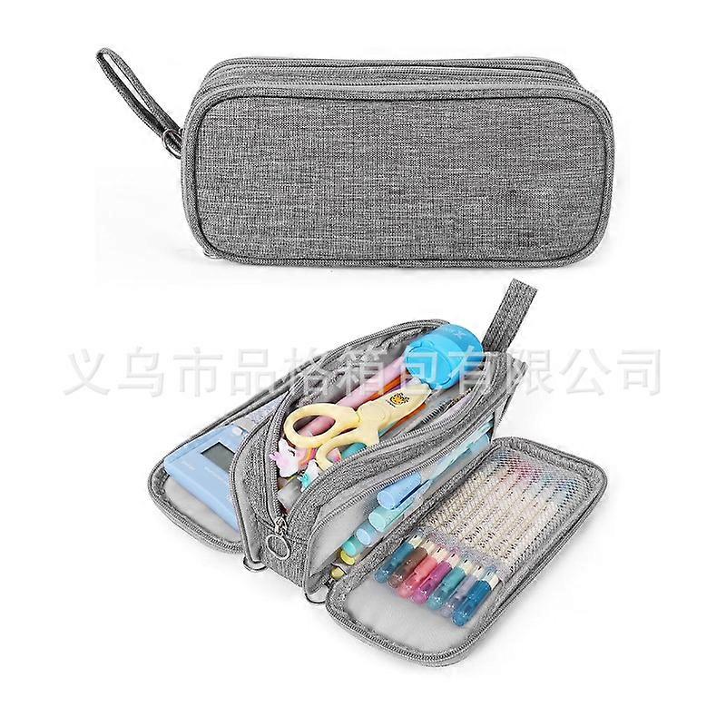Grey Canvas Zipper Pencil Case for Students - Large Capacity, Durable Material, Stylish Design, Perfect for School Supplies