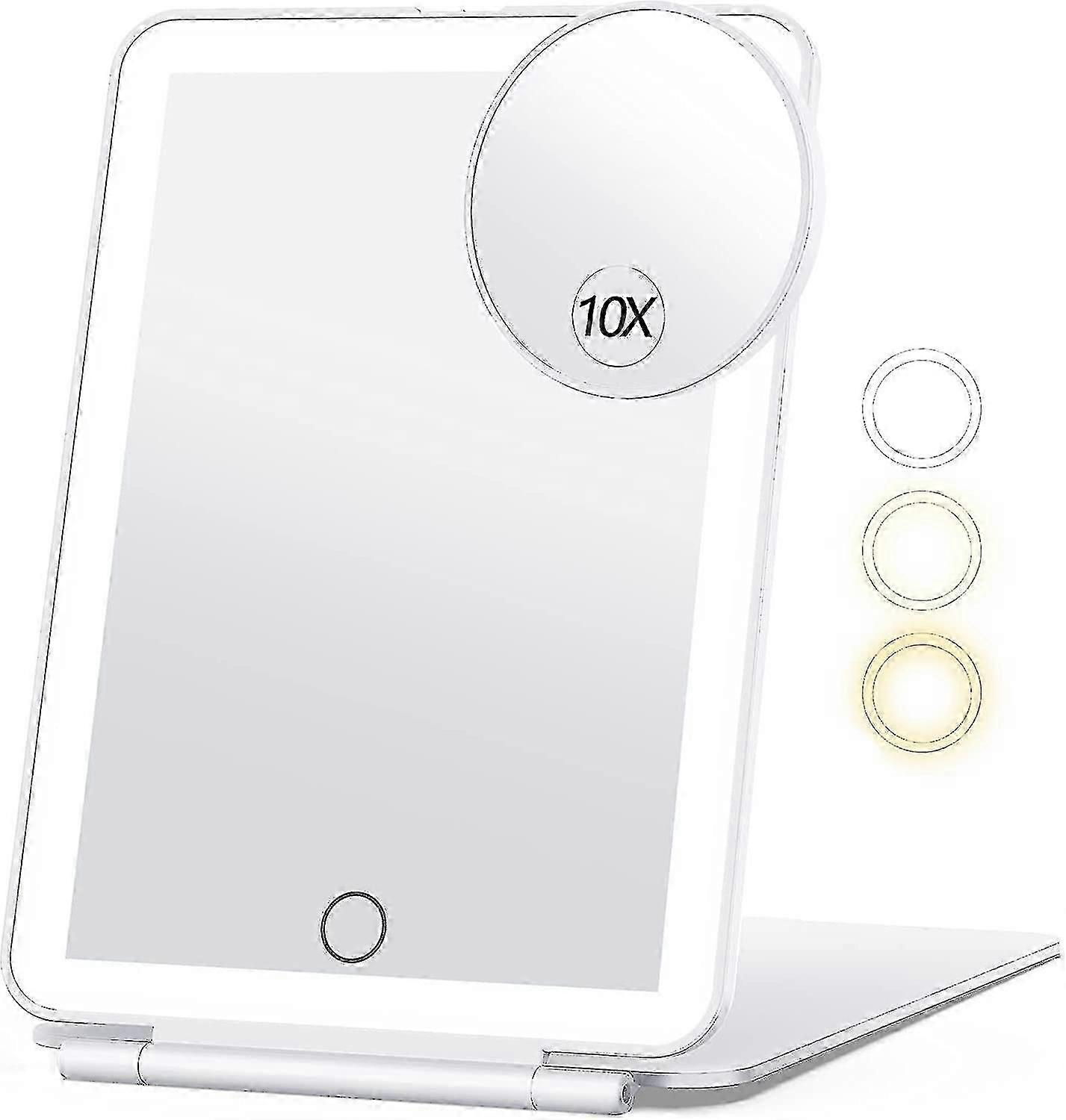 Travel Makeup Mirror With 10x Magnifying Mirror, Vanity Mirror With 80leds, 3 Color Lighting, Rechargeable 2000mah Batteries, Portable Ultra Slim Ligh