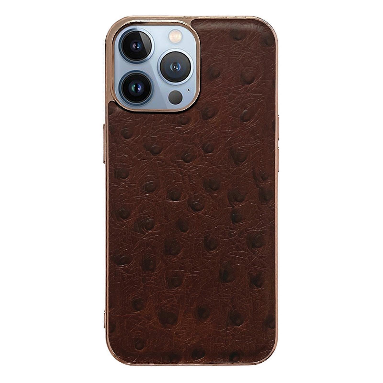 For iPhone 13 Pro Max Leather Ostrich Texture Nano Case