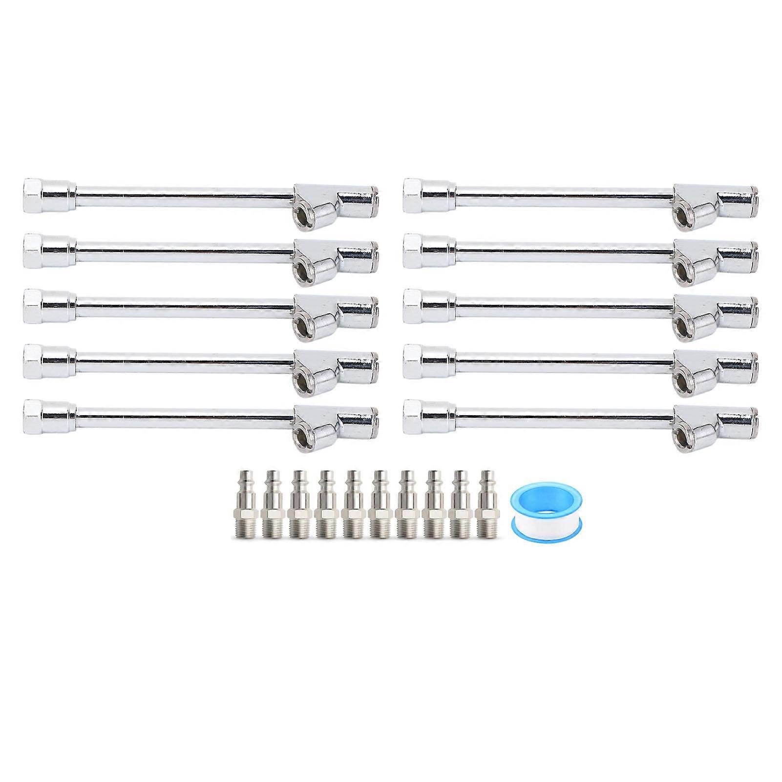 10 Sets Dual Head Air Chuck with Quick Plug 1/4 Inch FNPT 2 Way Connection Inflation Chuck for Truck Car Tire Silver