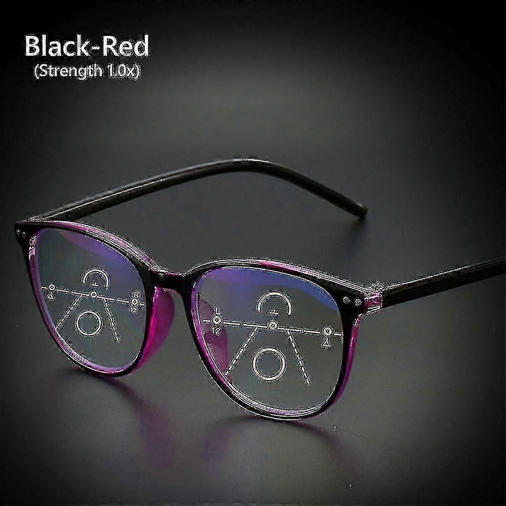 Multifocal Reading Glasses Readers Computer Glasses Progressive Multifocus  Black-Red (1.0x)