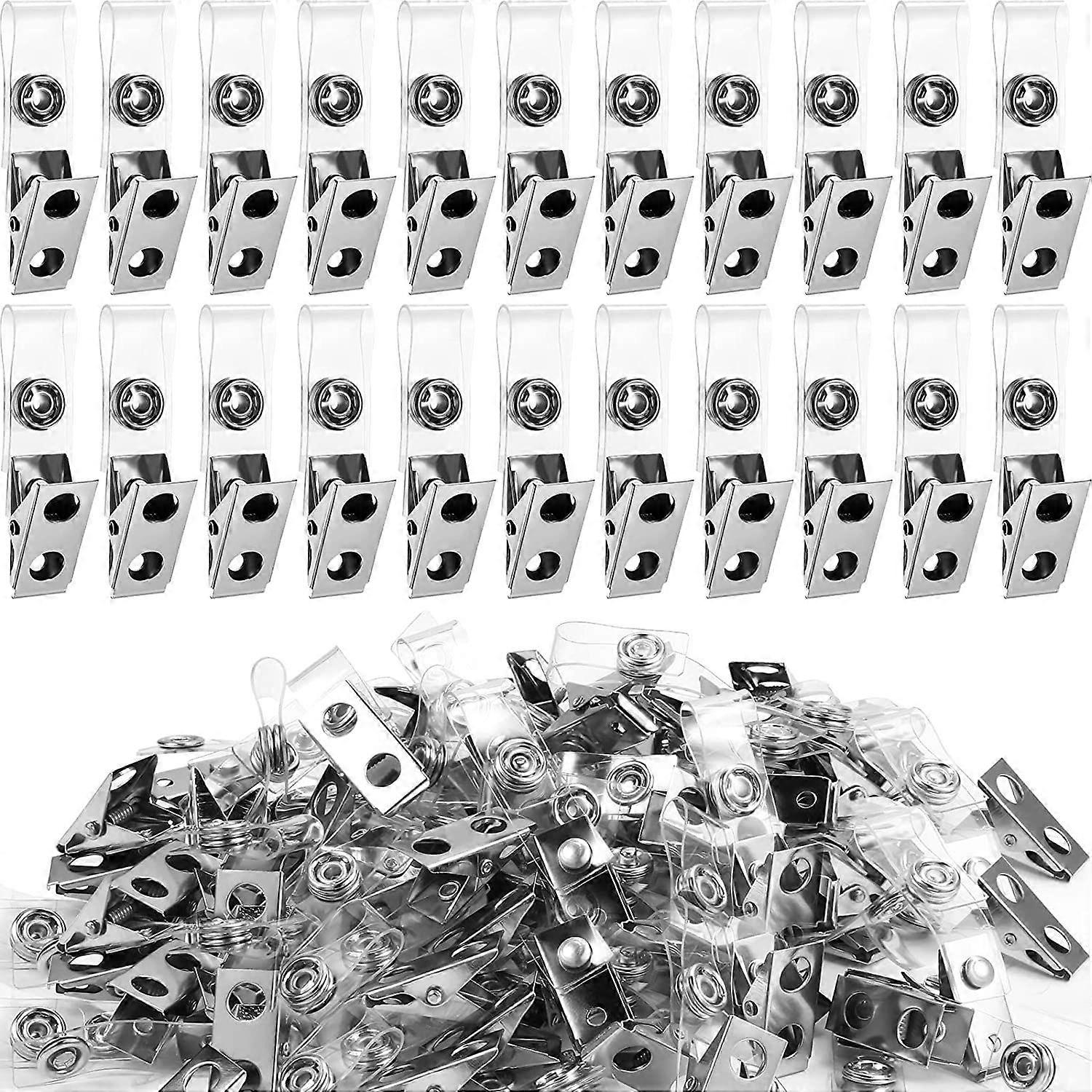 100 Pcs Metal Badge Clips ID Badge Clips Double Hole Badge Clips with Clear PVC Straps Name Tag Clips ID Strap Clip for ID Cards and Badge Holders, Of