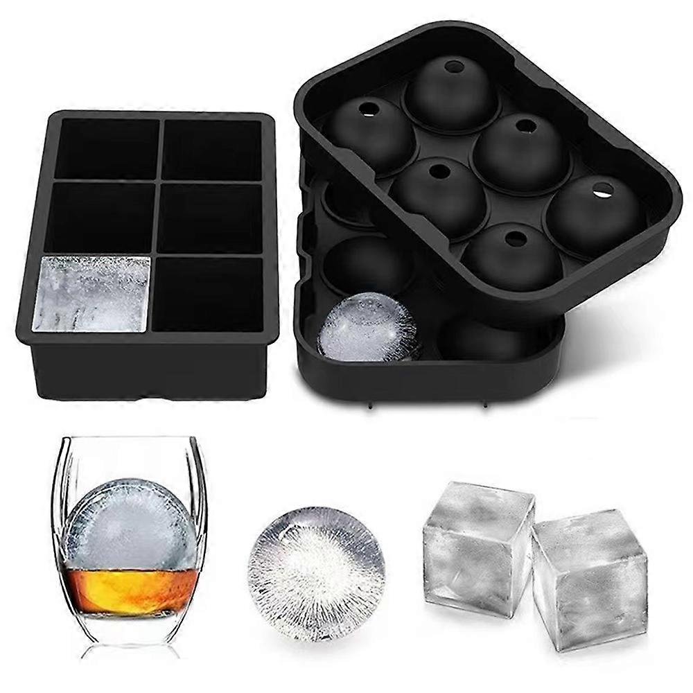 Ice Cube Trays Silicone (Set of 2) Whiskey Ice Ball Mold,  Square Large Ice Cube Tray for Cocktails & Bourbon