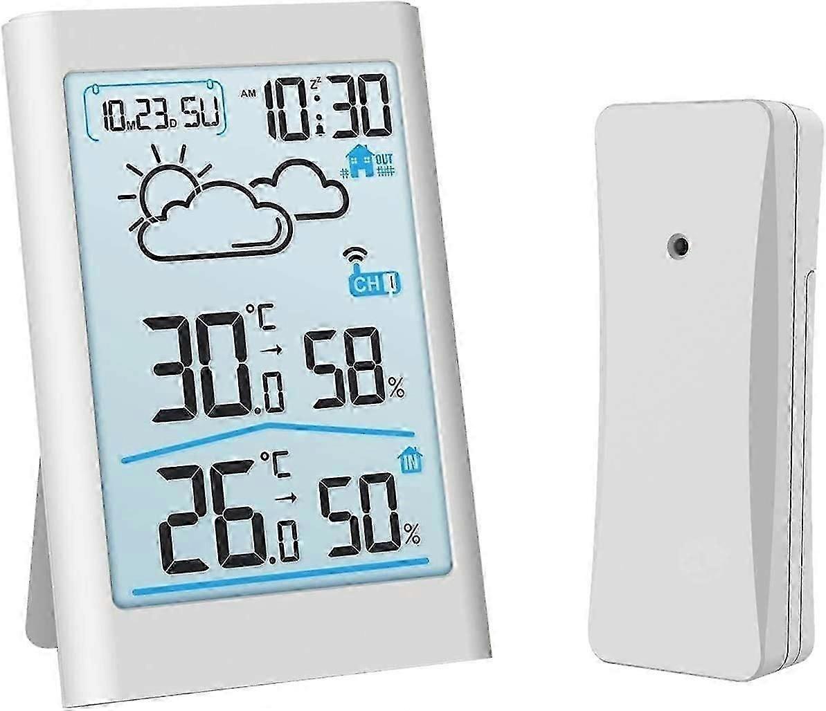 Digital Wireless Weather Station Indoor Outdoor Thermometer with Outdoor Temperature Sensor and Humi