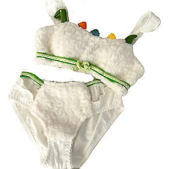 Women's Cute Small Dinosaur Winter Lingerie Plush Bra and Panty Set School Girl Japanese Cartoon Anime Cosplay Underwear  White single bra XL