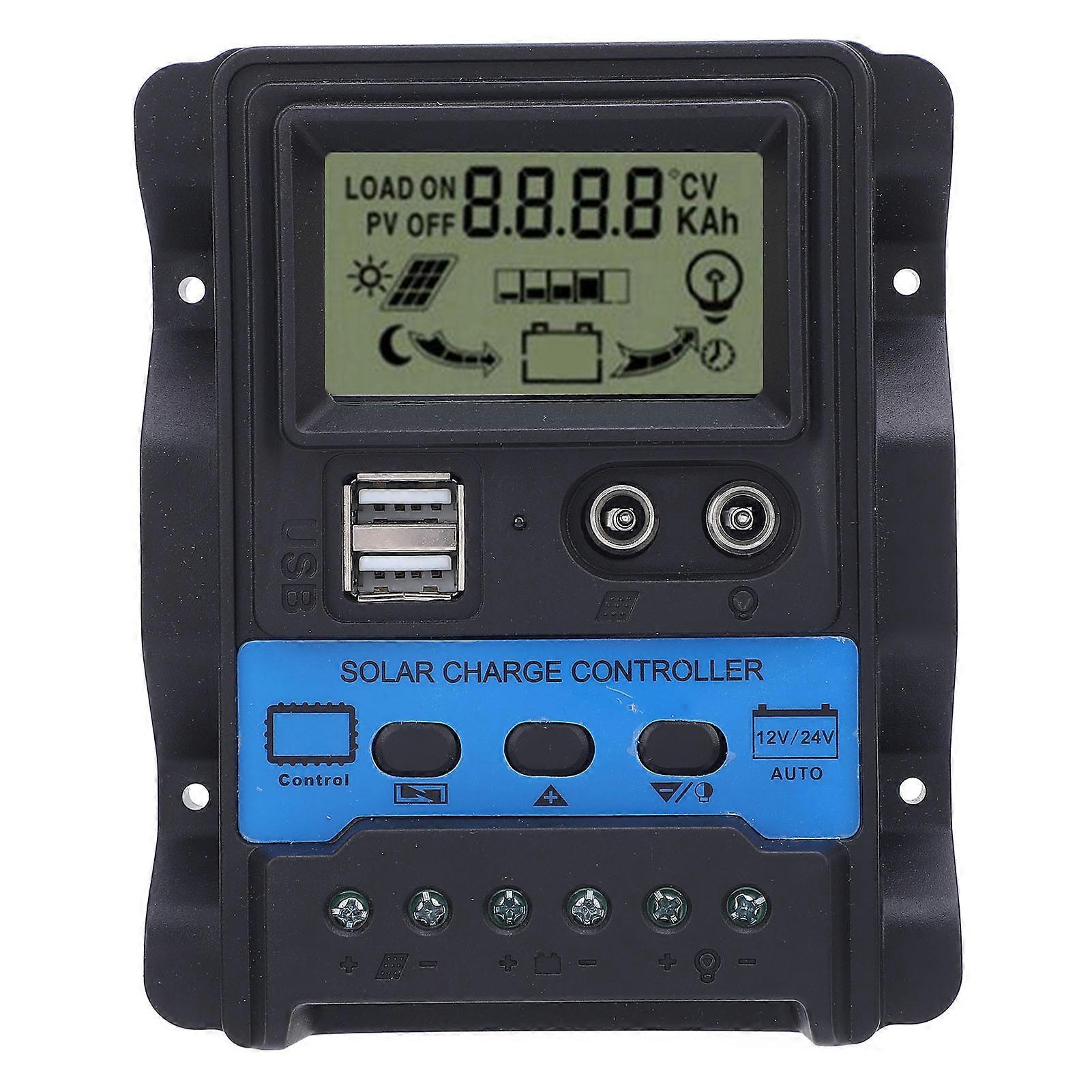 12V 24V PWM Solar Charge Controller LCD Display Double USB Output Stable Performance Solar Controller for Phone Tablet 60A