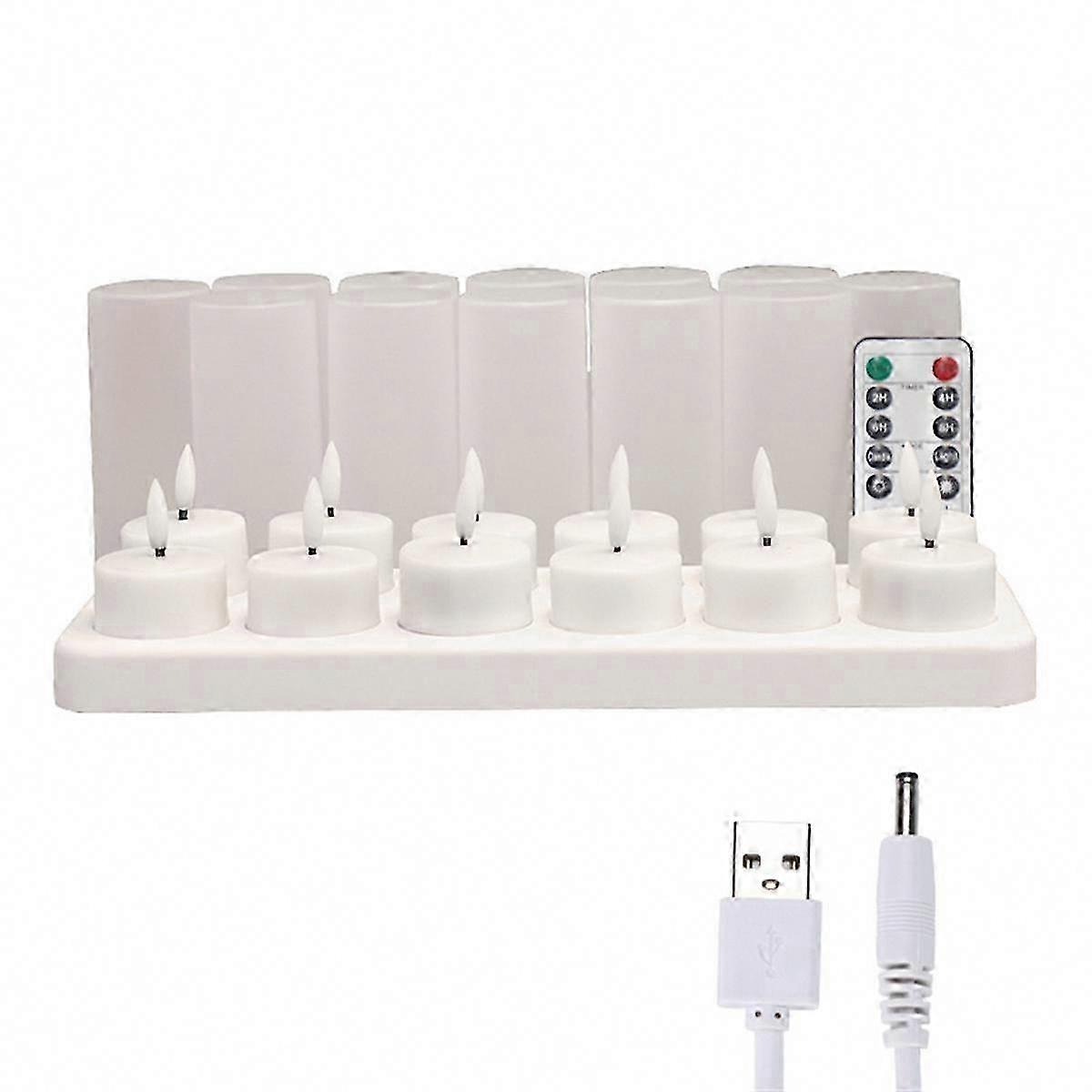 USB Rechargeable LED Tea Lights Candles with Remote Control and Charging Base 12 Pack