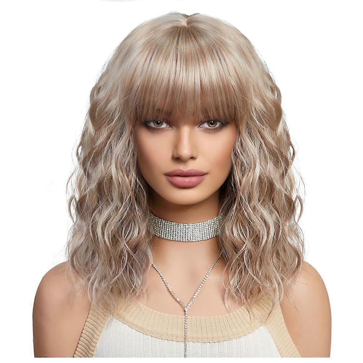 Short Curly Ash Synthetic Wigs for Women Daily Cosplay Natural Wig-B