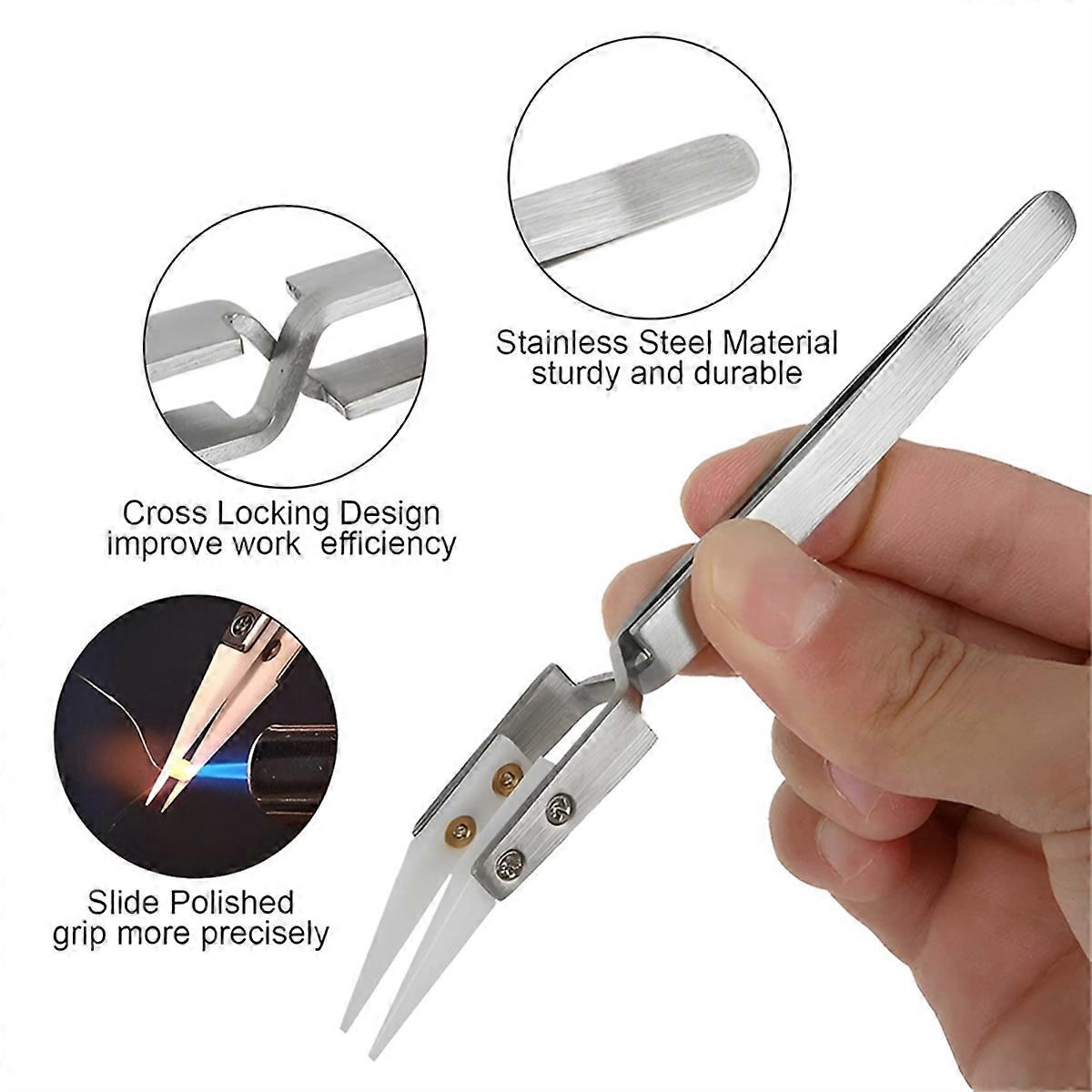 5PCS Ceramic Tip Electronic Soldering Tweezers,Anti-Static,B