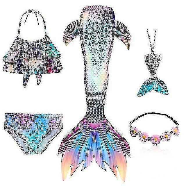 5 pz/set Ragazze Sirena Coda Costume Da Bagno Bambini Sirena Ariel Cosplay Costume Fantasia Spiaggia Bikini, hww