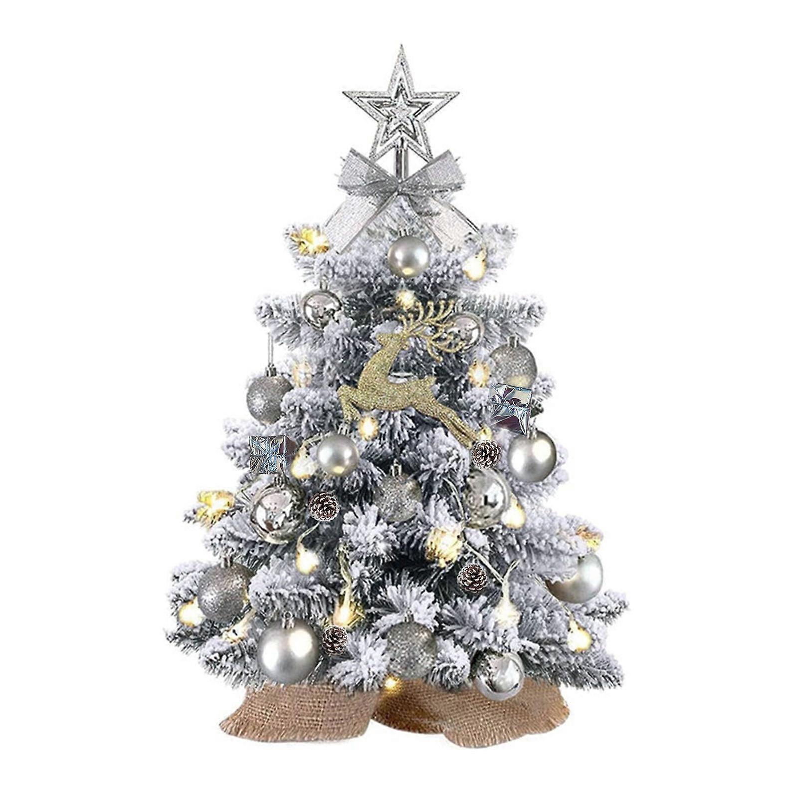 Mini Christmas Tree with Lights, 2ft Artificial Snow Flocked Tree Prelit, for Table Desk Home Decoration