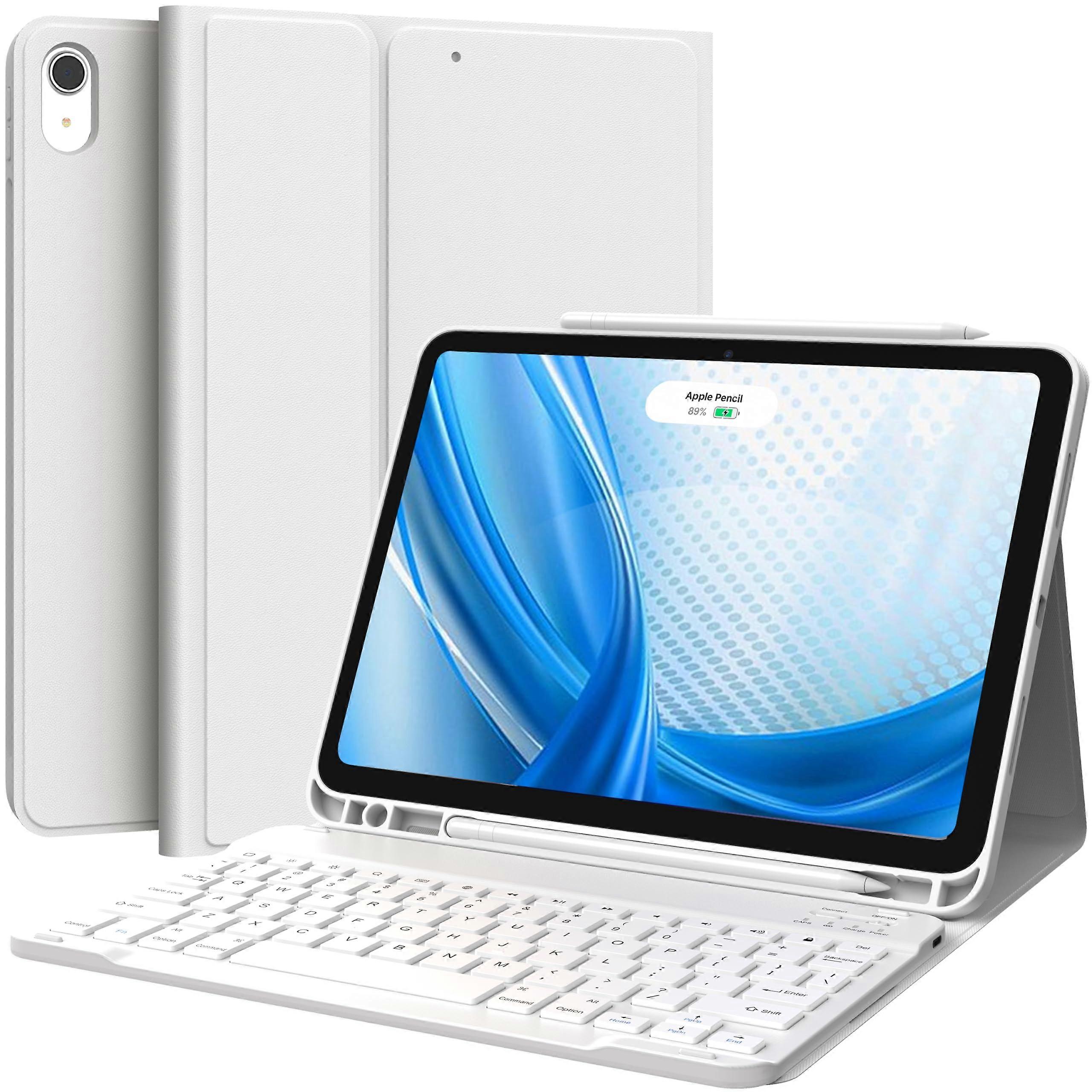 for iPad Air 5th/4th Generation Case with Keyboard, Rechargeable Wireless Keyboard Case for iPad Air 11inch (M3) (M2), White