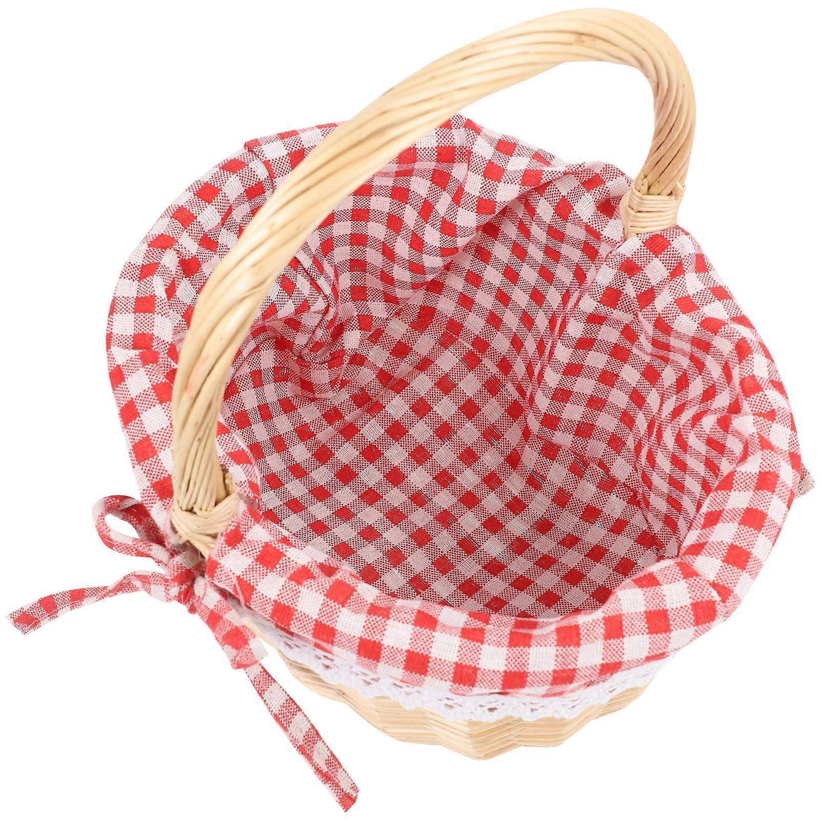 Wicker Woven Basket with Handle, Oval Willow Woven Picnic Basket with Linen Liner,11X10in
