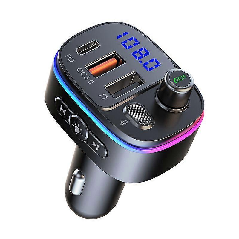 Bluetooth car adapter, FM transmitter car, PD/QC3.0 flash charge fast charge, colorful atmosphere light effect car Bluetooth hands-free