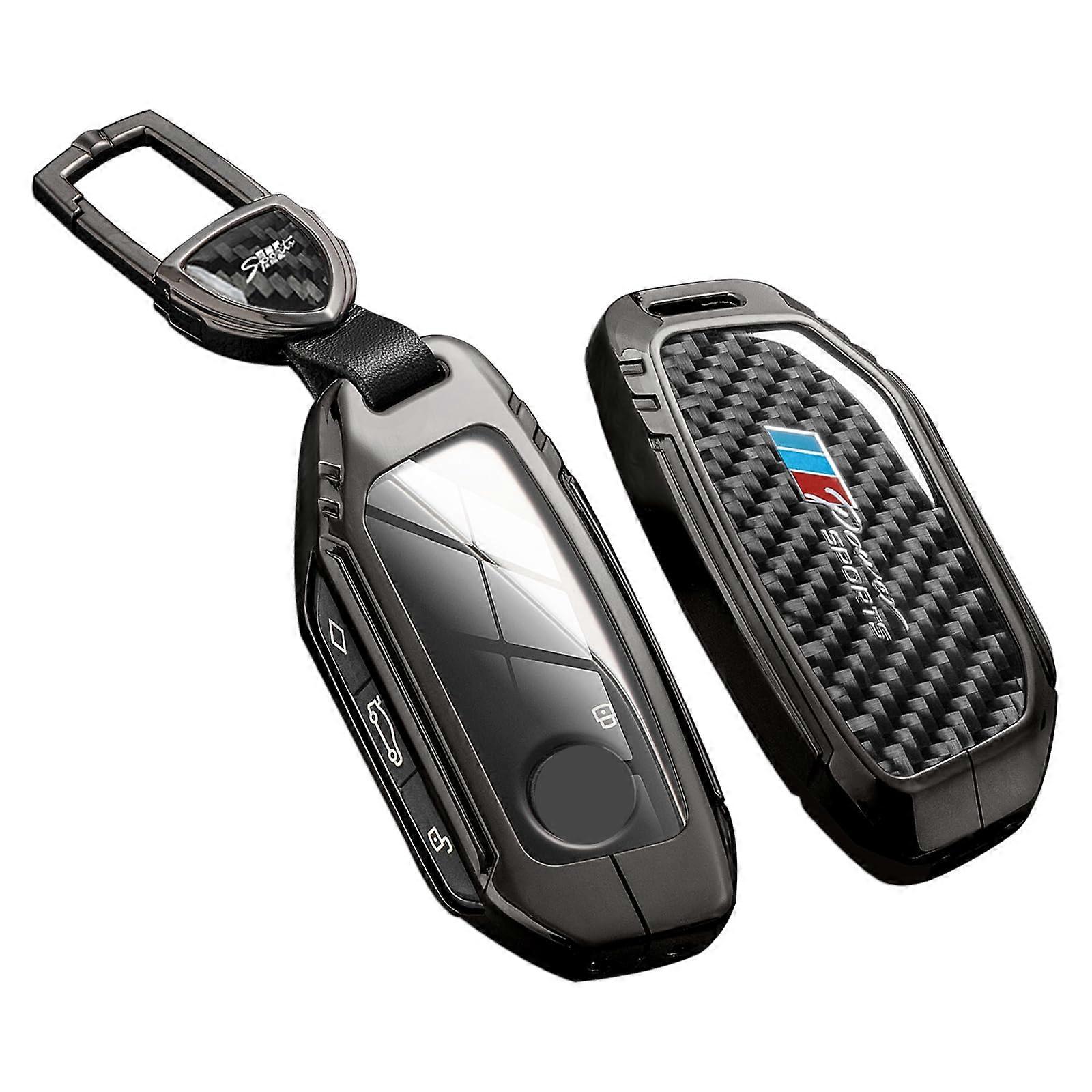 BMW Key Fob Cover with Keychain, Durable Real Carbon Fiber Zinc Alloy Case Compatible with 2023 2024 3 7 Series X1 X5 X6 X7 i7