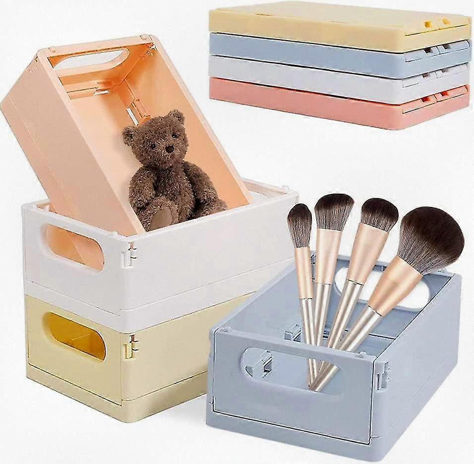 Foldable Plastic Desktop Storage Boxes, Set of 4 Colorful Mini Crates for Organizing