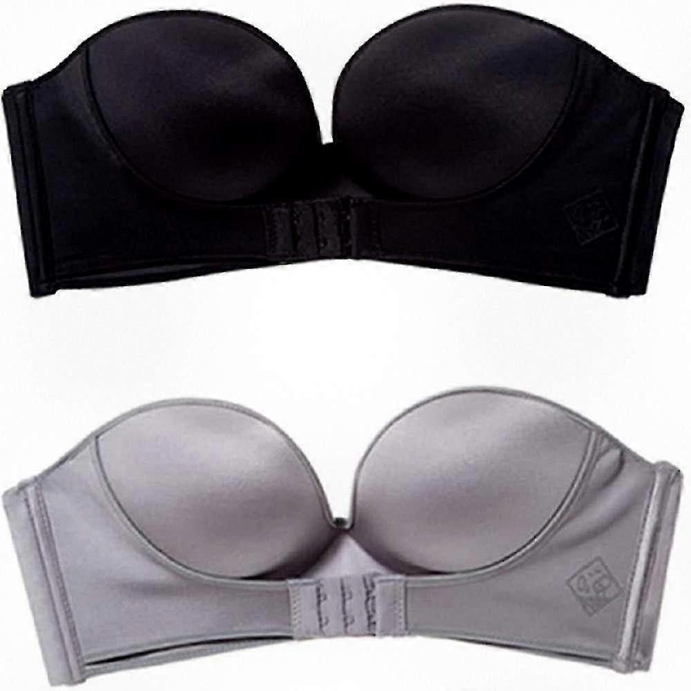 2 Pack Women's Hand Shape Front/Back Buckle Custom Lift Invisible Wirefree Anti-slip Strapless Push Up Bra Suitable for Various Brands