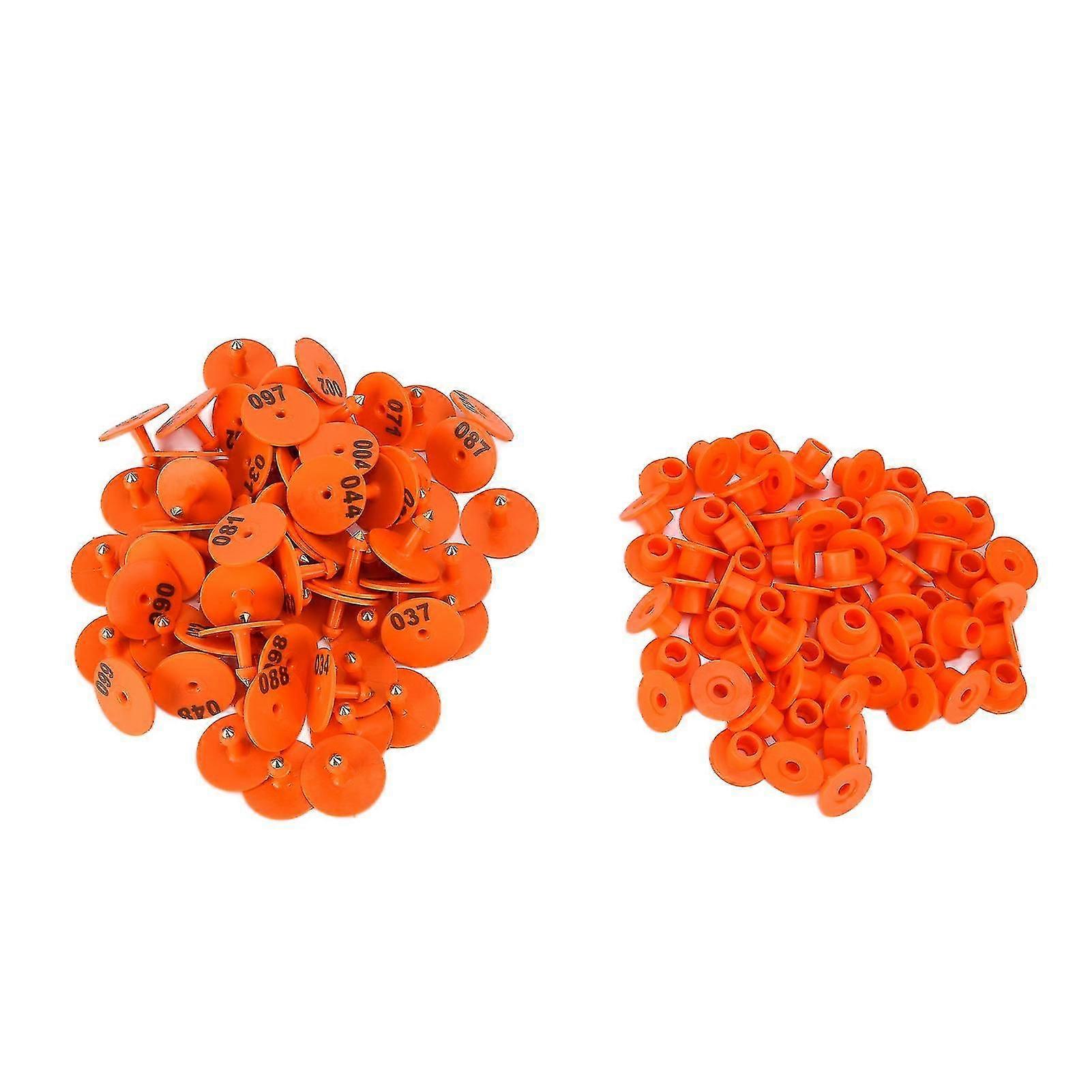 Orange Livestock Ear Tag 100pcs - Anti-Dropping Pig Round Ear Tag with Number for Foxes, Pigs, and Sheep