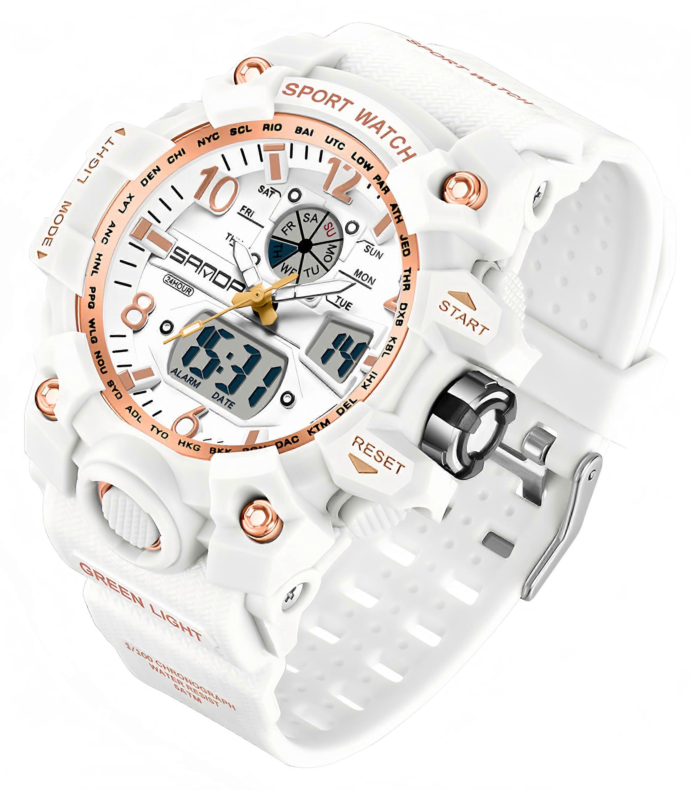 Womens Digital Sports Watch 5ATM Waterproof LED Light Large Face Analog Multifunctional with Alarm Stopwatch Calendar