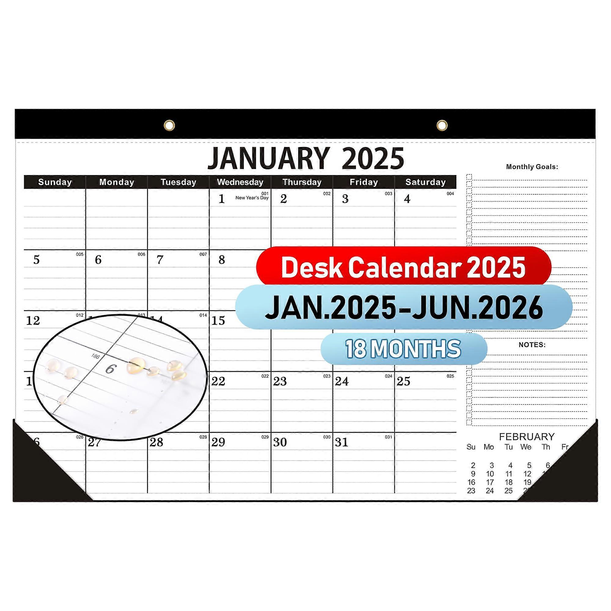 Desk Calendar 2025 18-Month Calendar 17 x 12 Inches January 2025 To June 2026 Large Ruled Blocks Easy Organizing
