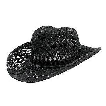 Cappello da cowboy vintage a tesa larga bordo arricciato cappello da sole traspirante unisex per la pesca all'aperto