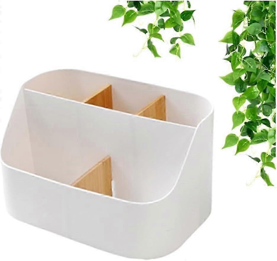 Multifunctional storage box with 5 compartments, crafted from bamboo, ideal for organizing smartphones, pens, cosmetics, and other small ite