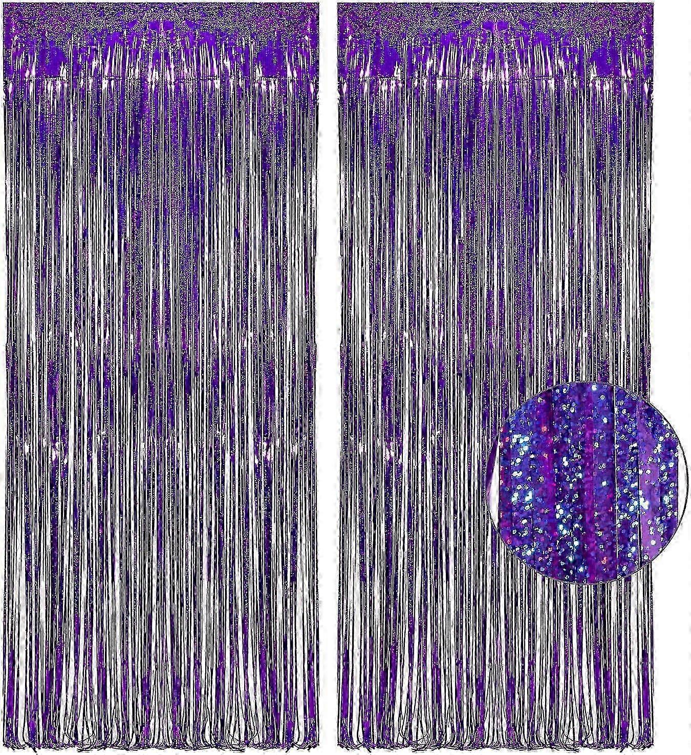 Purple Tinsel Curtain Party Backdrop - Foil Fringe Curtain Party Decor for Mermaid Theme - 1m x 2.5m - Set of 2 Pieces
