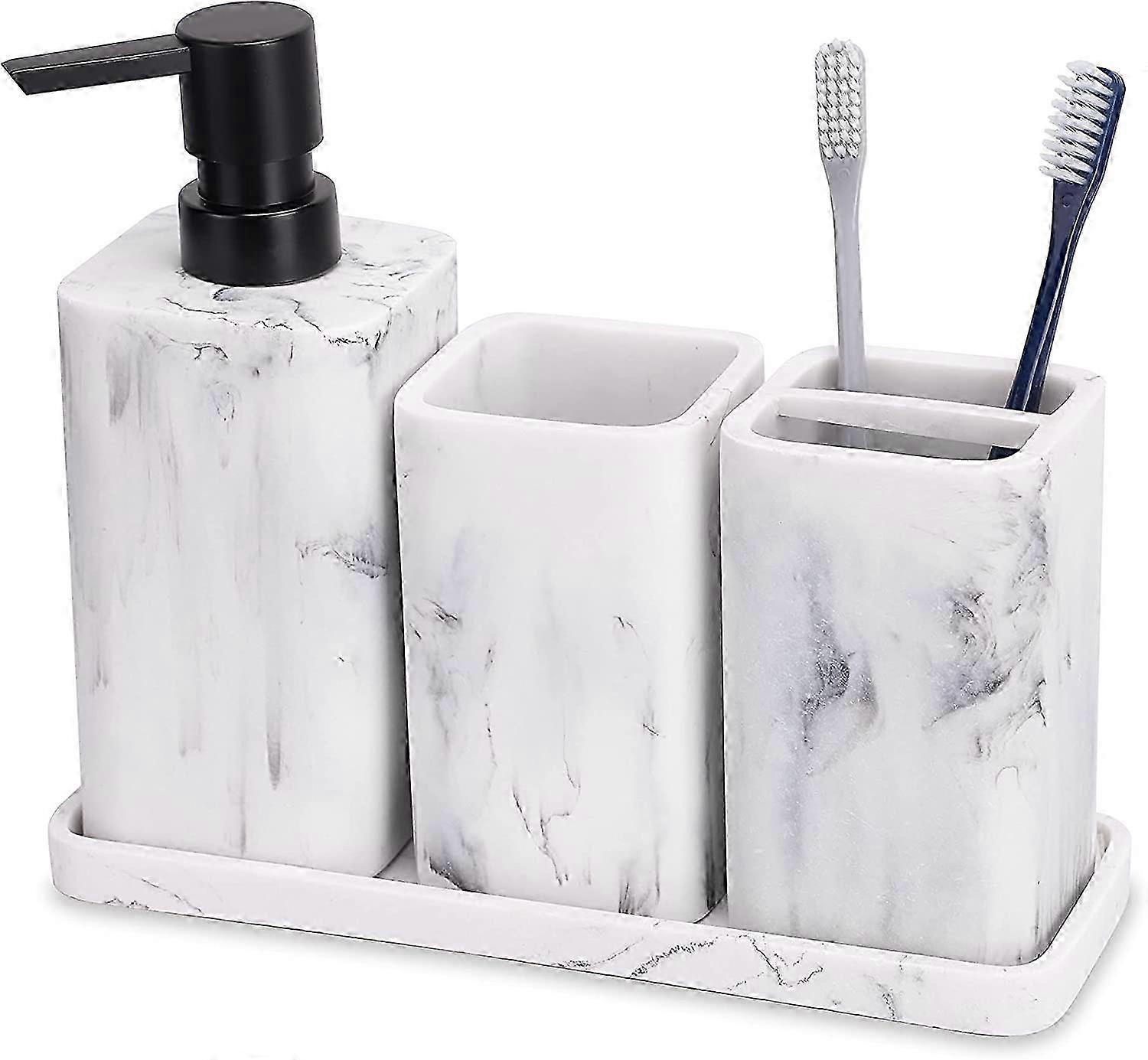 Marble Look 4-Piece Bathroom Set with Lotion Dispenser