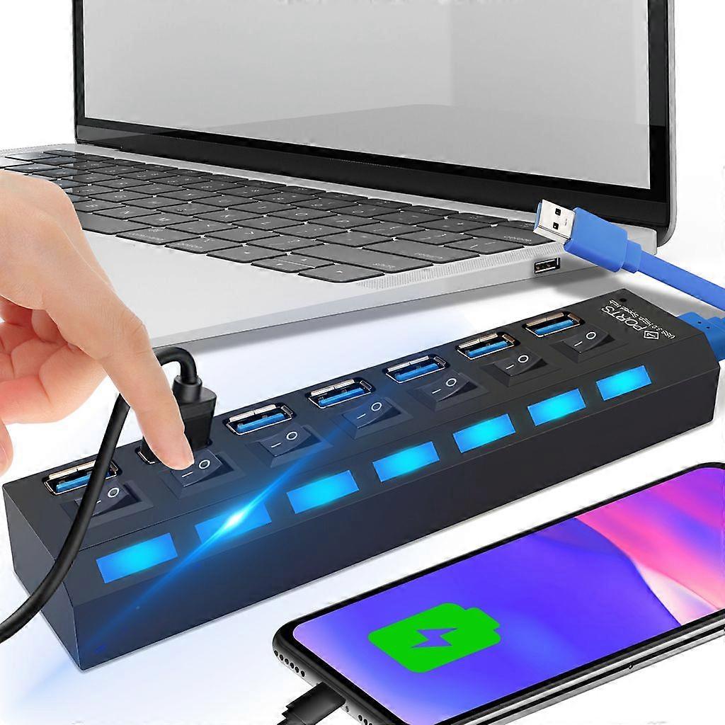 Aktiver 3.0 USB-Hub, 7-Port-Adapter mit unabhängigem Schalter und LED-Leistungsanzeige, stabile Datenübertragung