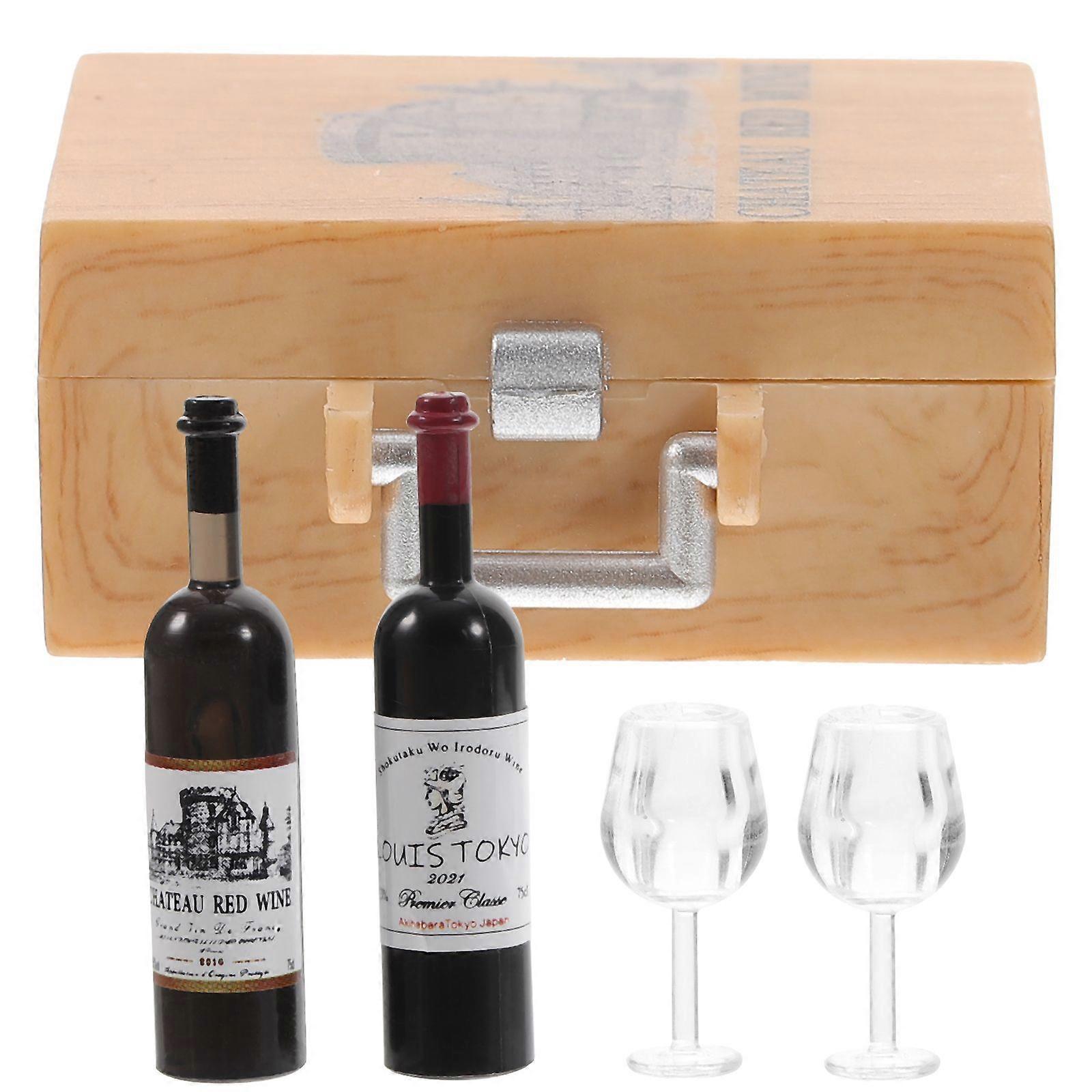 1 Set Mini Wine Bottles Cups with Box Decorative Mini House Accessories