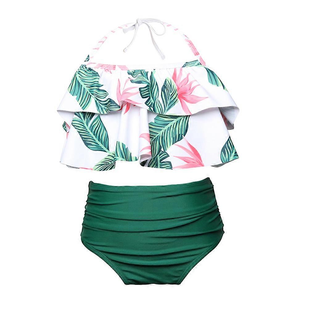 Cute Bathing Suits for Girls Swimsuit High Waist Design for Swimming Pool Green Color Quick Drying 1Set