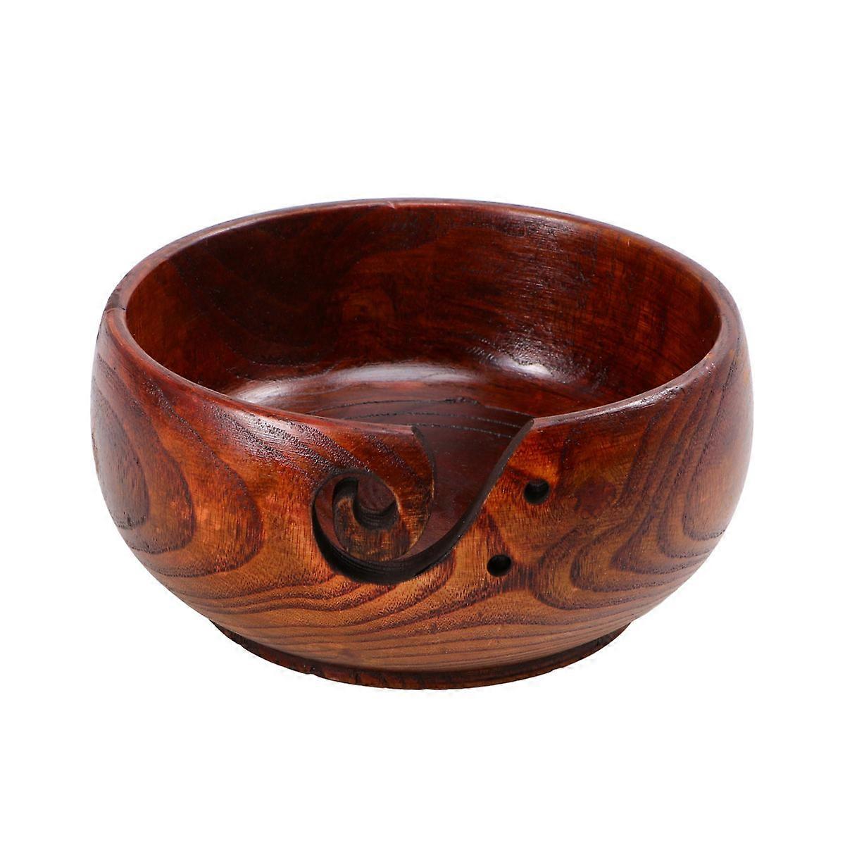 Wood Yarn Bowl Storage Non Crochet Organizer Smooth Surface For Knitting Accessory Home Use Round Shape Brown 14-16cm Multipurpose Container 1Pcs