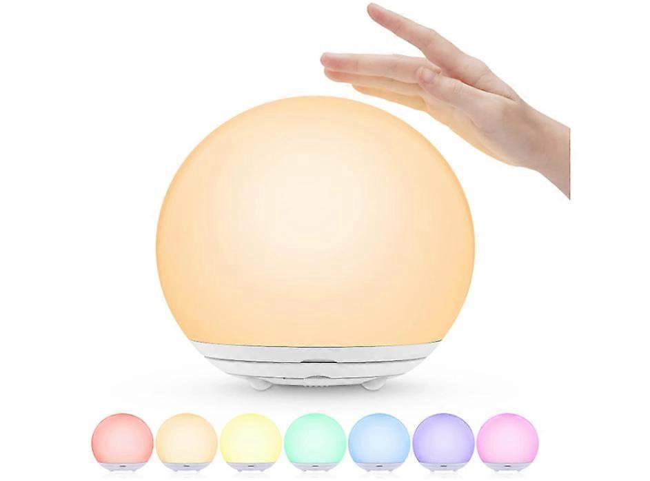 LED Night Light, Night Light for Kids, USB Rechargeable Table Lamp with Dimmable,Warm Light,7 Colors,Touch Control, 0.5/1hour Timer(White)