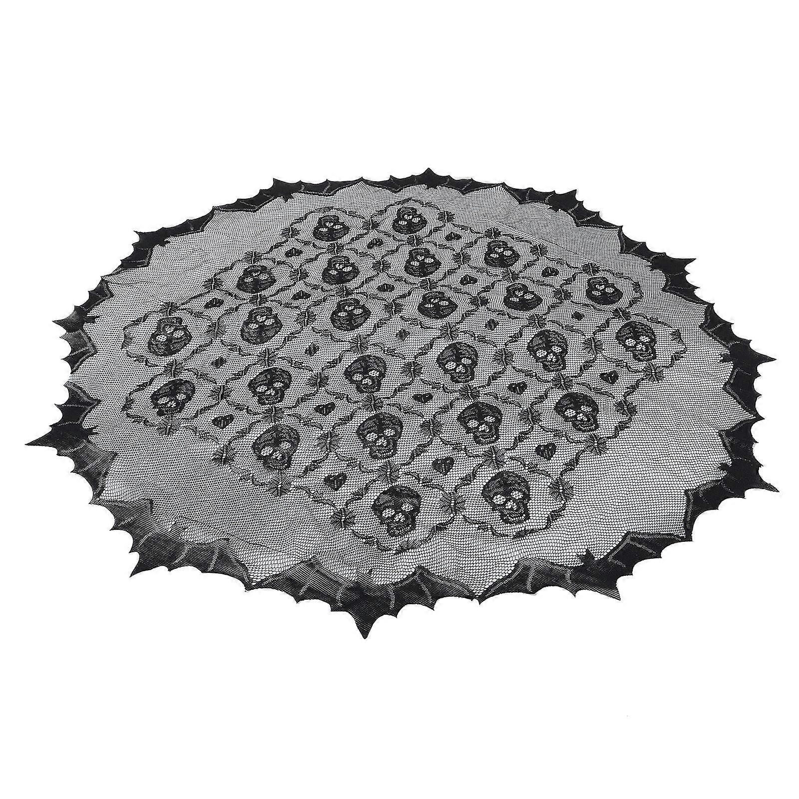 Scary Halloween Tablecloth Polyester Lace Material for Haunted House Scene Black Skull Design 1Pack