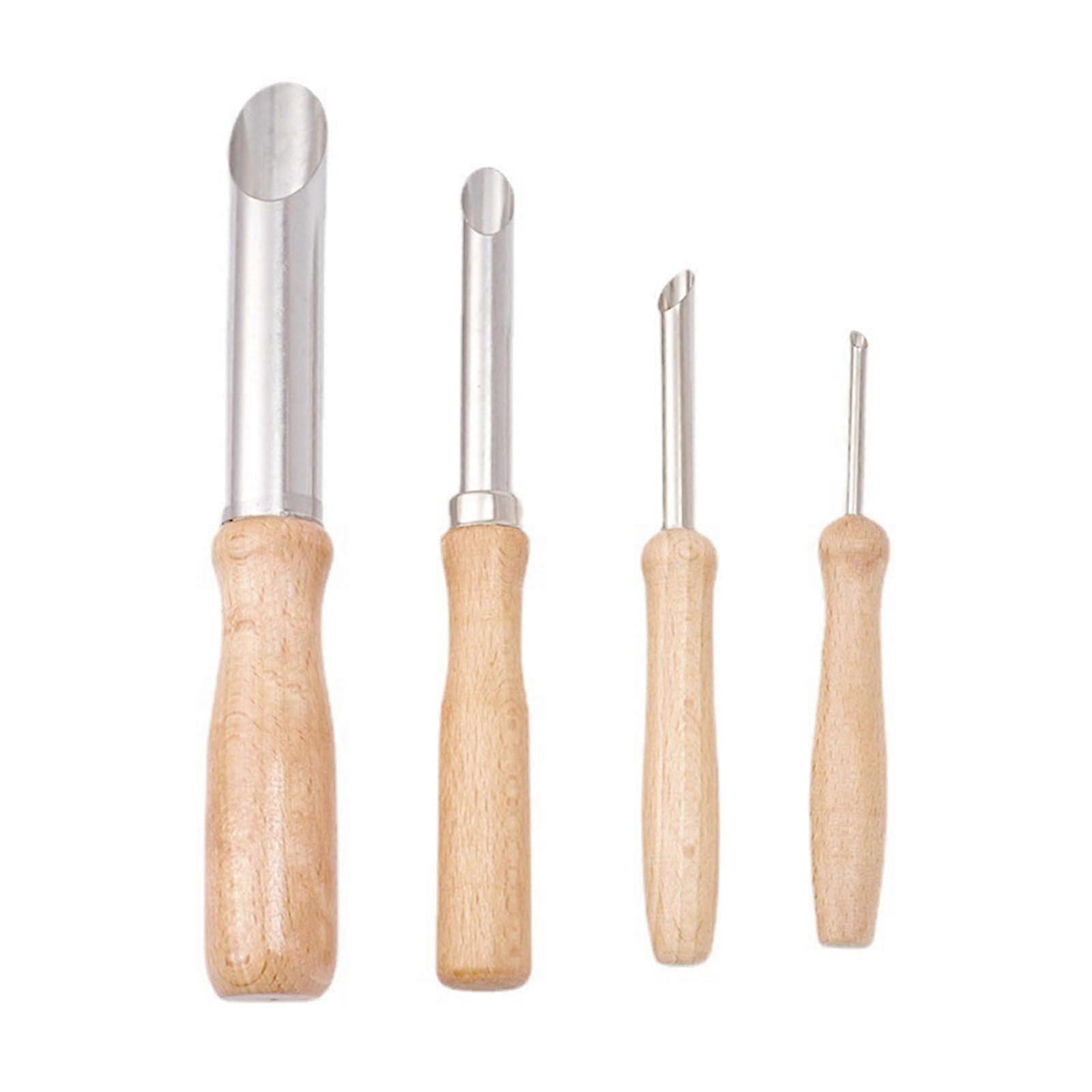 4 Pack Stainless Steel Clay Round Hole Cutter Tool Set with Wooden Handle for DIY Ceramic Sculpture and Modeling