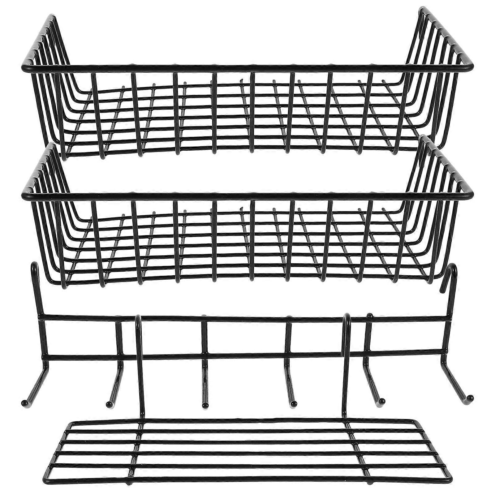 Black Wire Grid Wall Baskets Storage Kitchen Bathroom 4Pcs Grid Design
