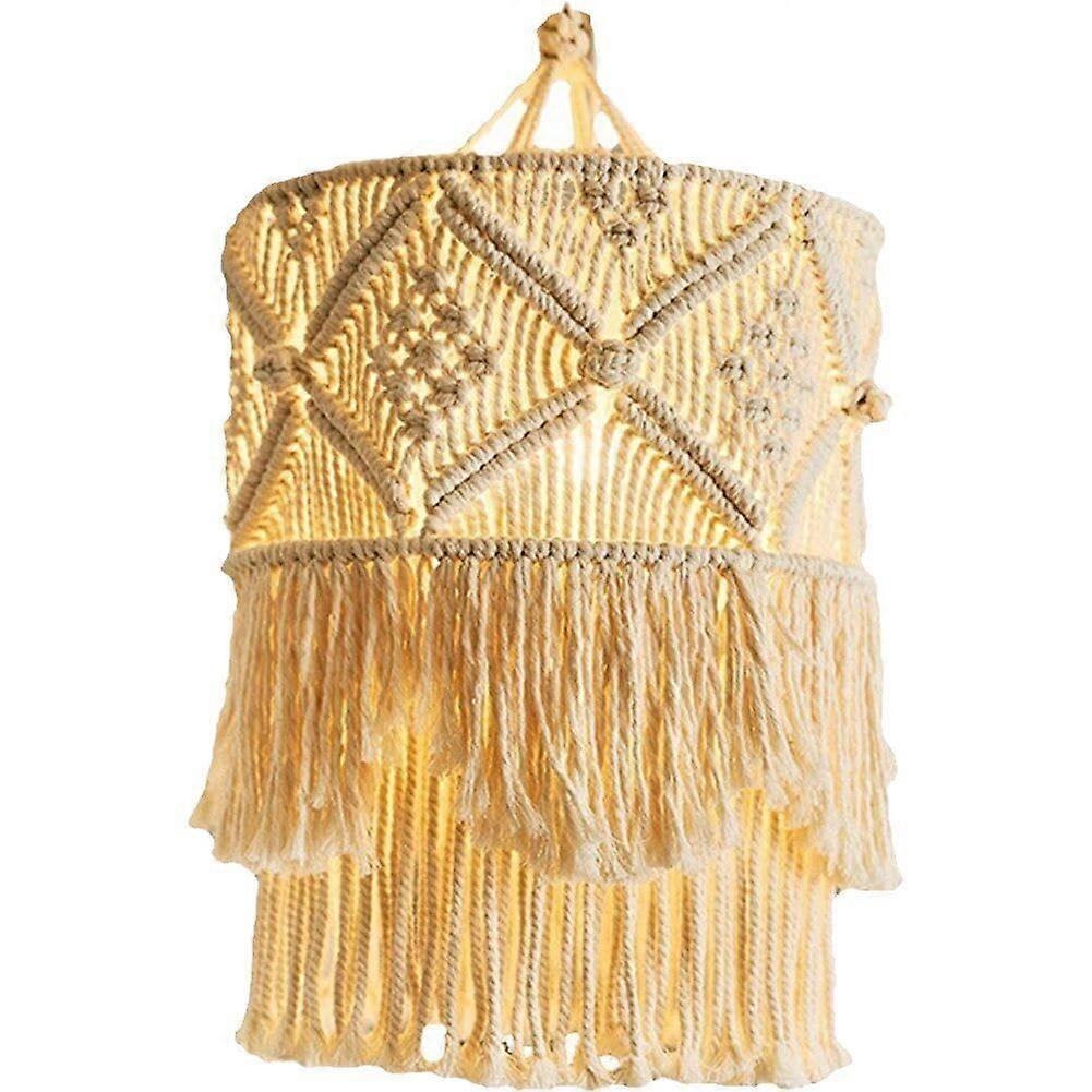Macrame Woven Lampshade Cotton Macrame Pendant Lamp Cover for Ceiling Pendant Light Boho Style Home Decor