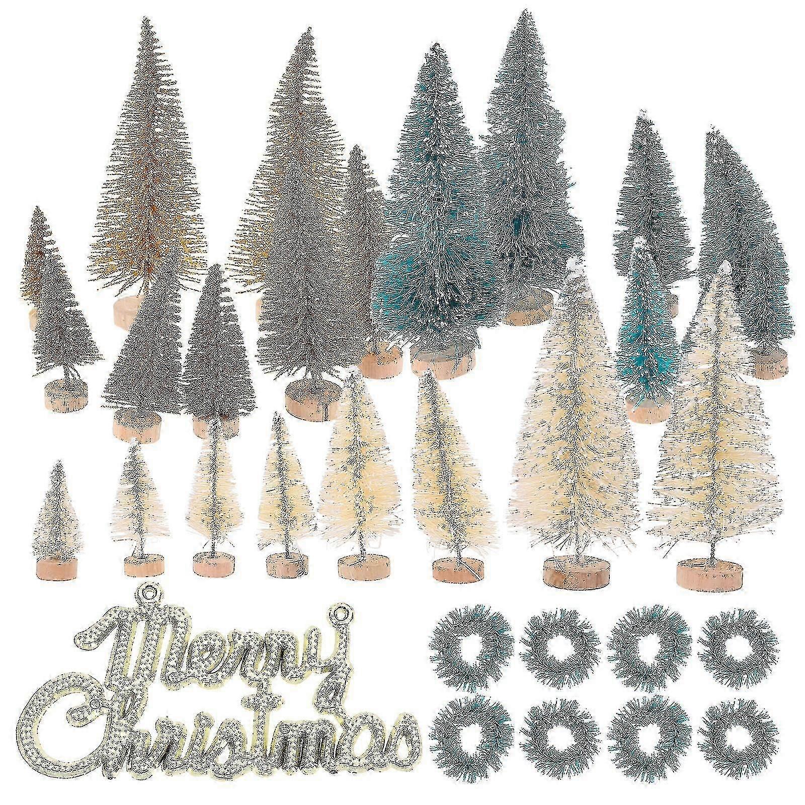 1 Set Of Mini Pine Trees Mini Christmas Trees With Wood Base Artificial Trees Wreath
