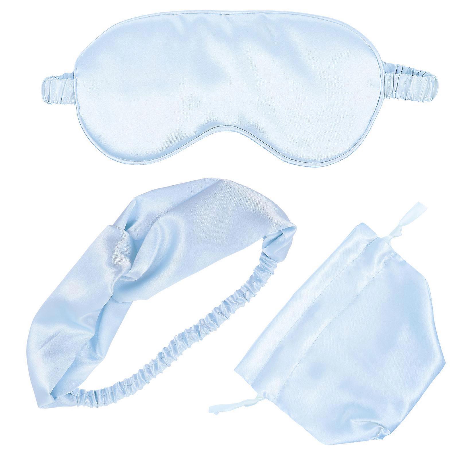 Blue Artificial Silk Sleeping Mask with Headband for Protection Use and Travel 3pcs Set