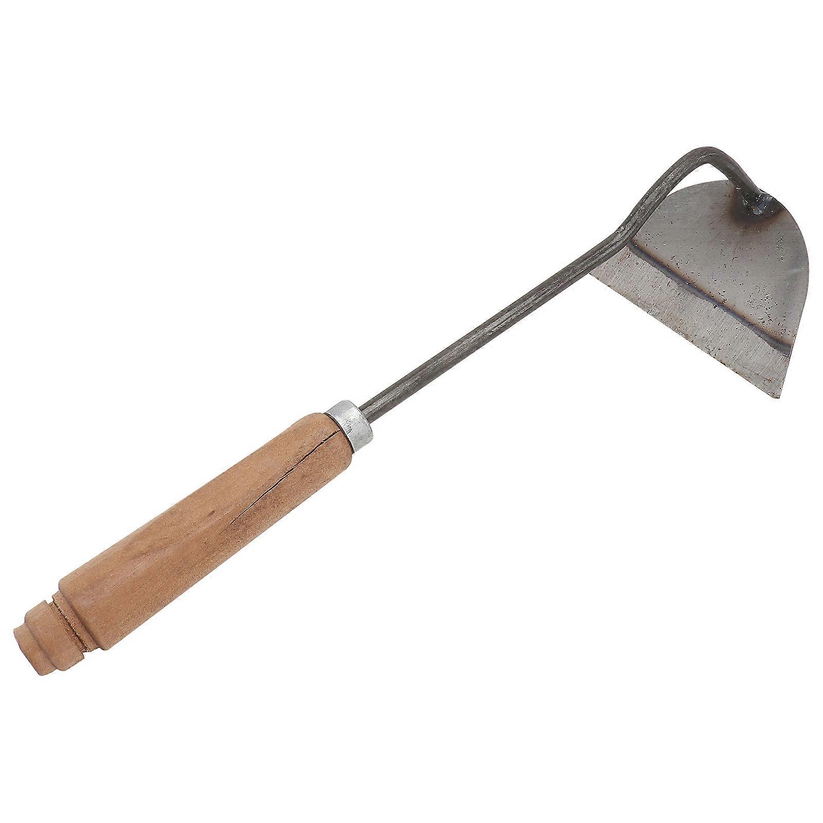 Wooden Handheld Bent-neck Hoe for Weeding Use with Silver Synthetic Material