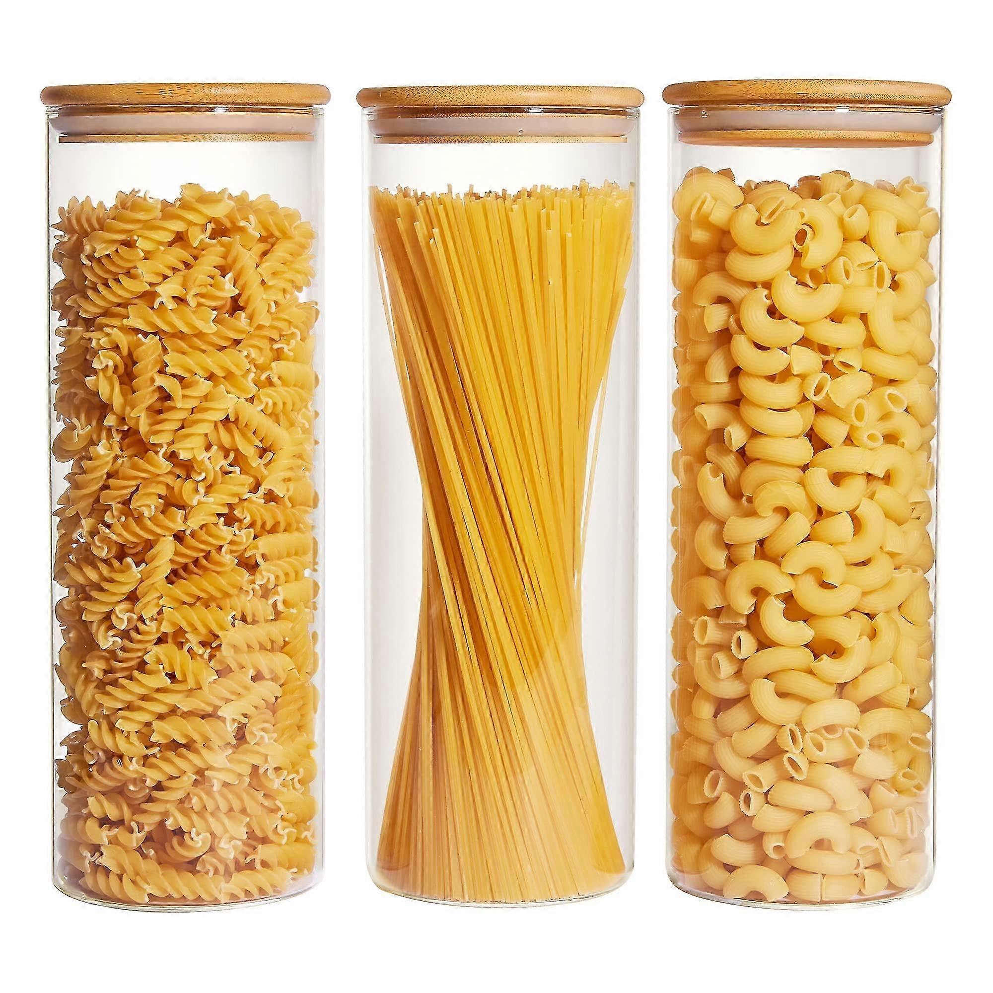 3 Pack Glass Storage Jars with Airtight Bamboo Lids for Pasta 70oz Suitable for Various Uses