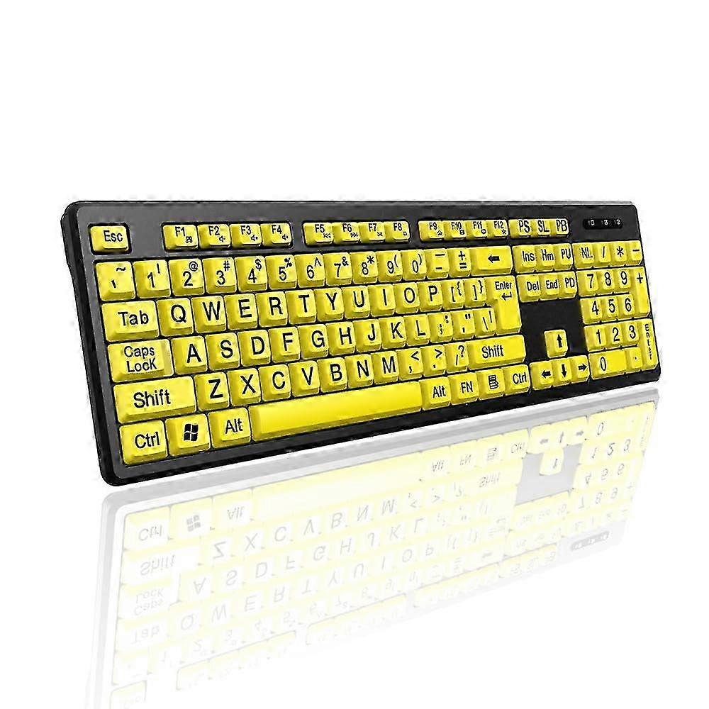 Large Font Yellow Wired Keyboard Quiet Typing for the Elderly and Visually Impaired with High Contrast