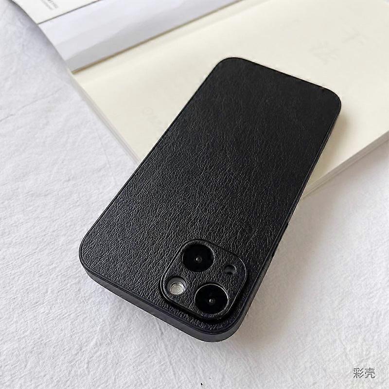 Case For Iphone 13pro Black Leather Full Anti-fall Simple Solid High-end Niche No4892