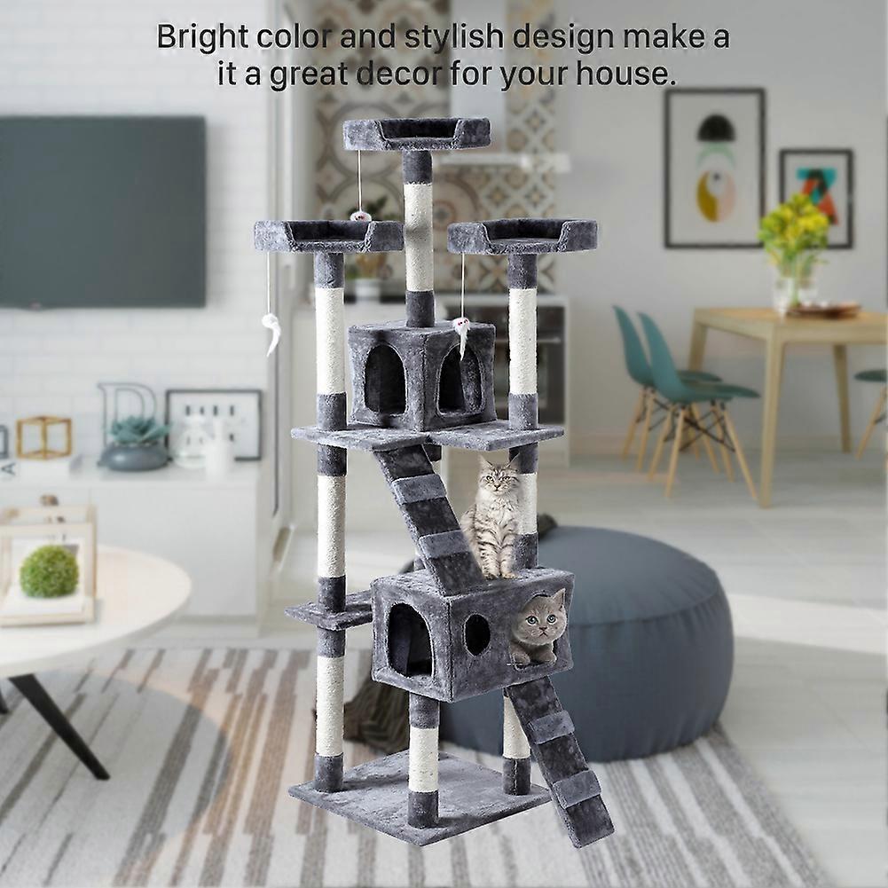 5 Layers Cat Tree Kitten Climbing Scratcher Pet House Play Sleep with  Mouse Toys Gray