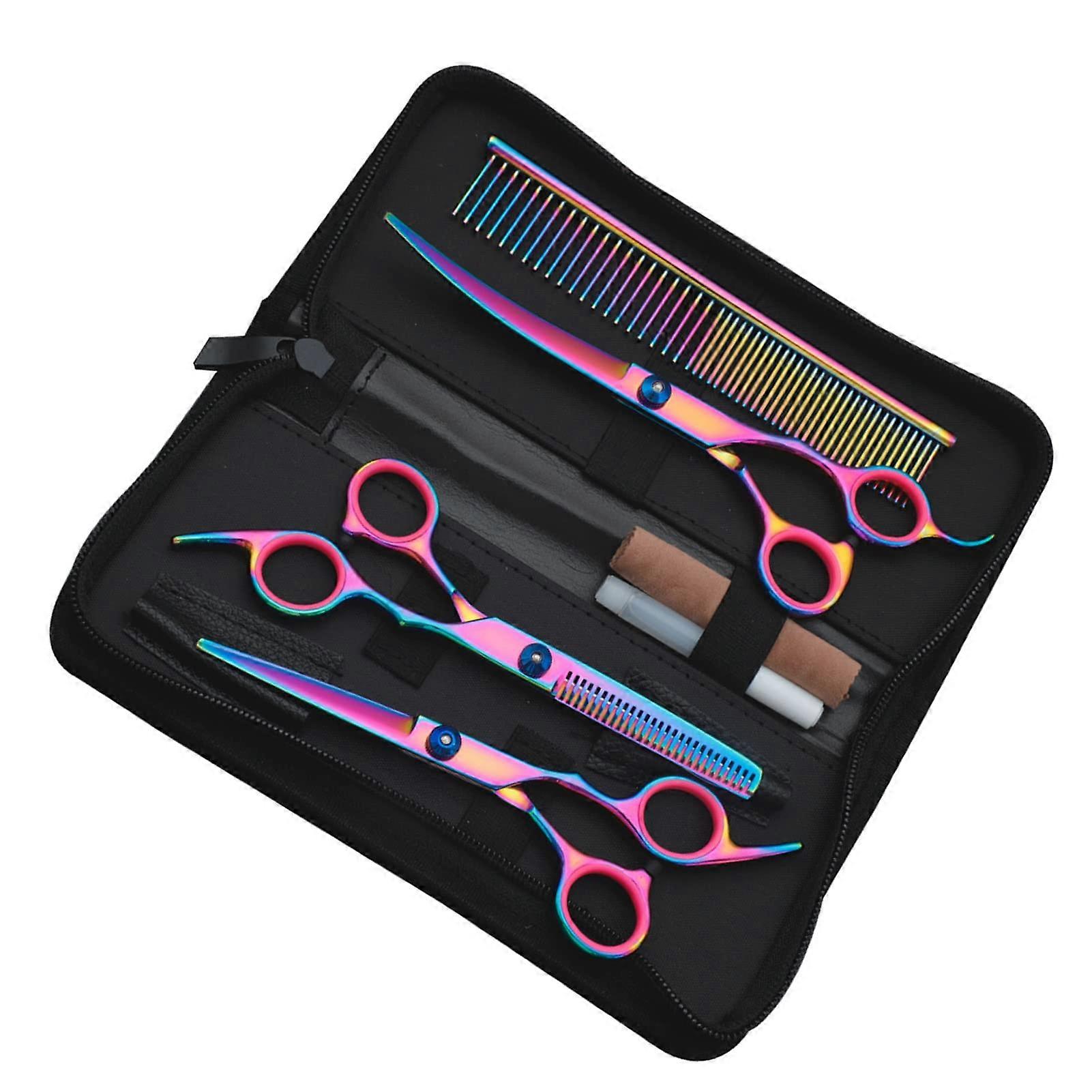 Stainless Steel Dog Grooming Scissors Set, 7-Piece Colorful Kit with Excellent Sharpness and Safe Round Tips for Easy Pet Trimming